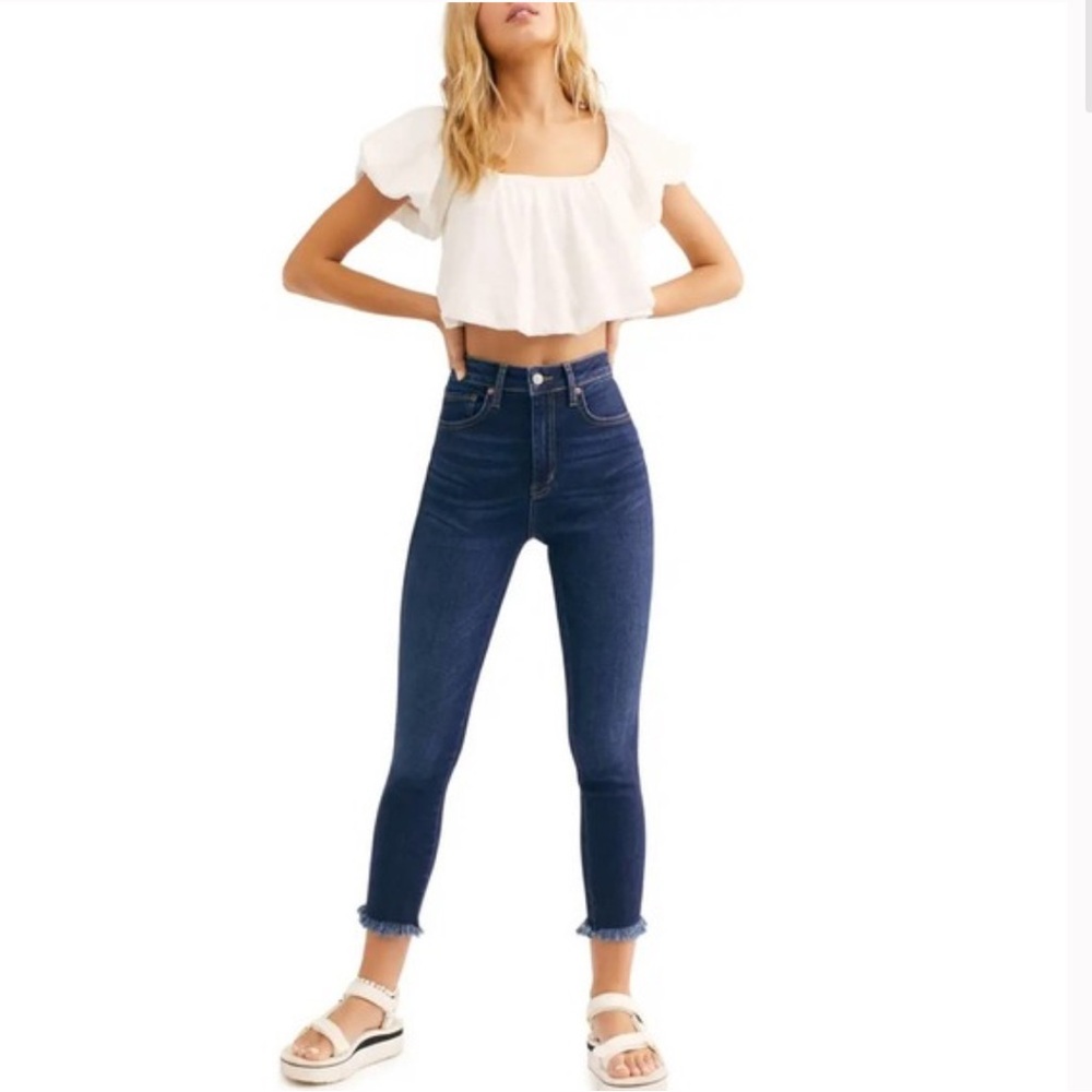 NWT Free People High Rise Raw Hem Deep Indigo Jeans